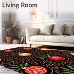Festive Red Gold Ornaments Swirls Rug