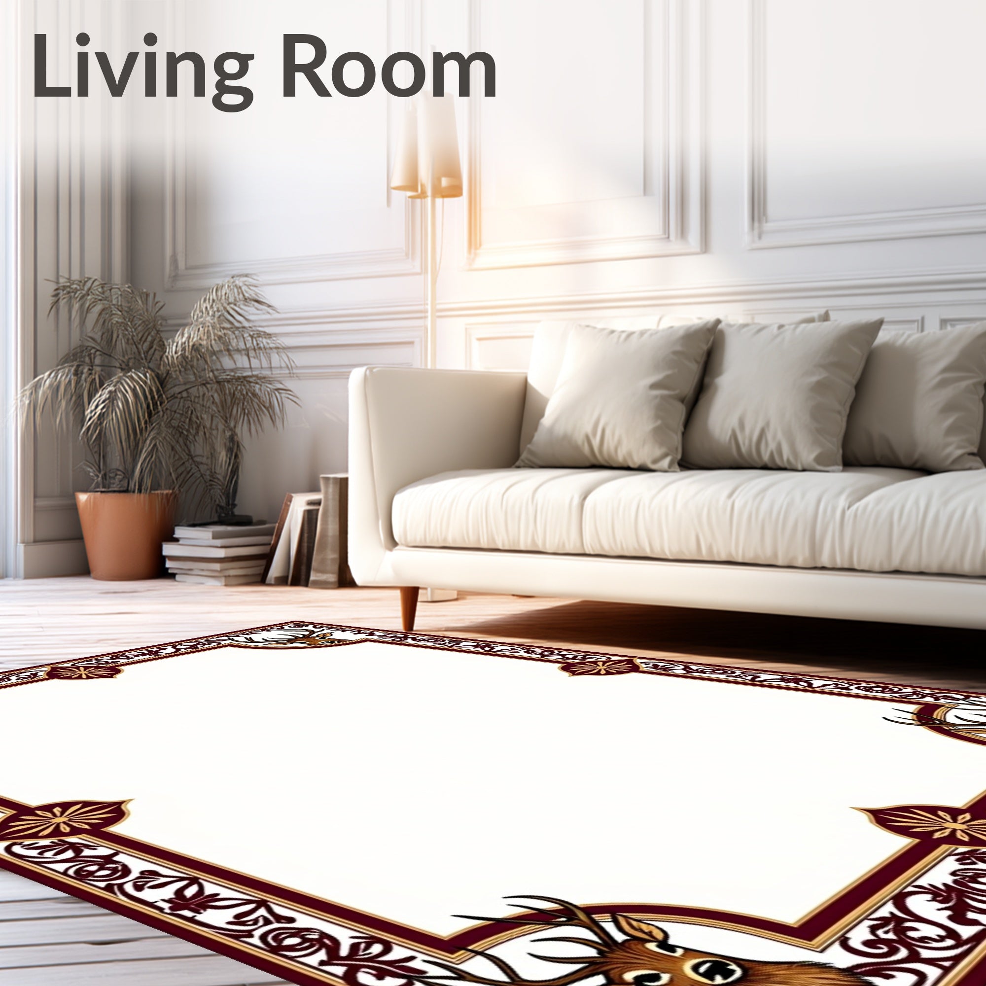 Regal Deer Woodland Corner Border Rug