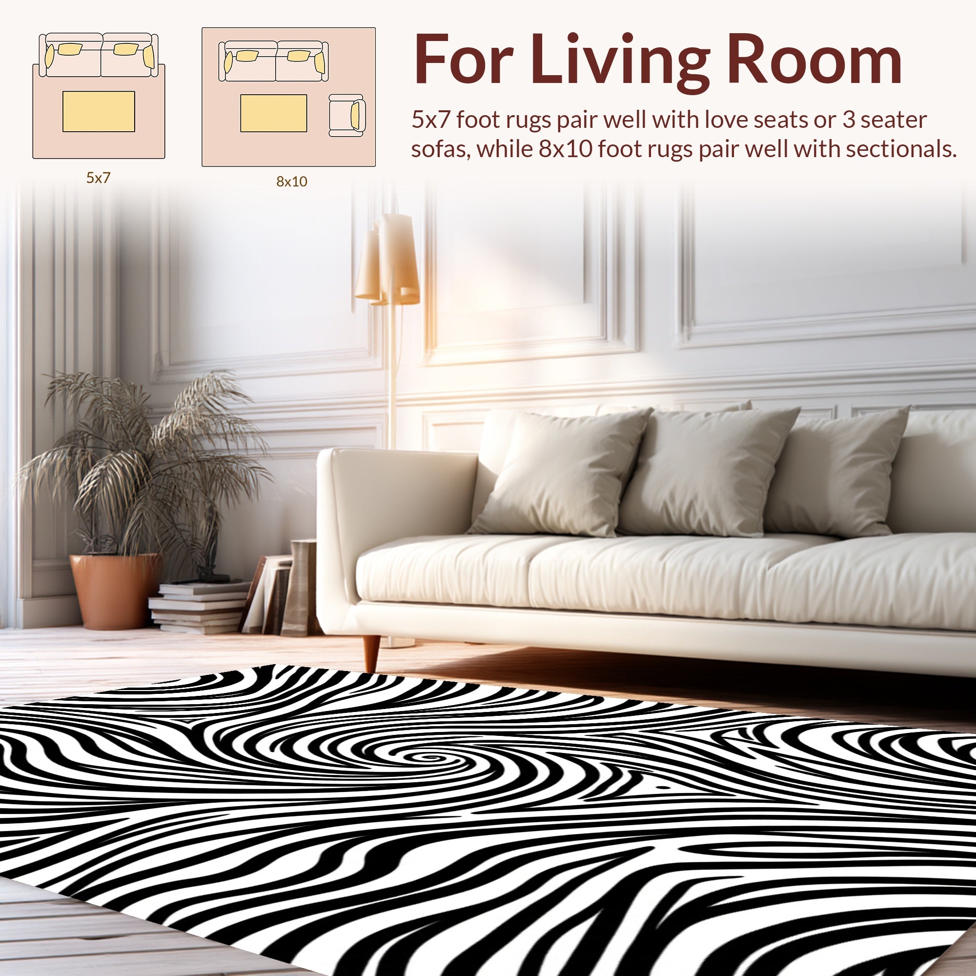 Bold Black White Abstract Swirls Rug