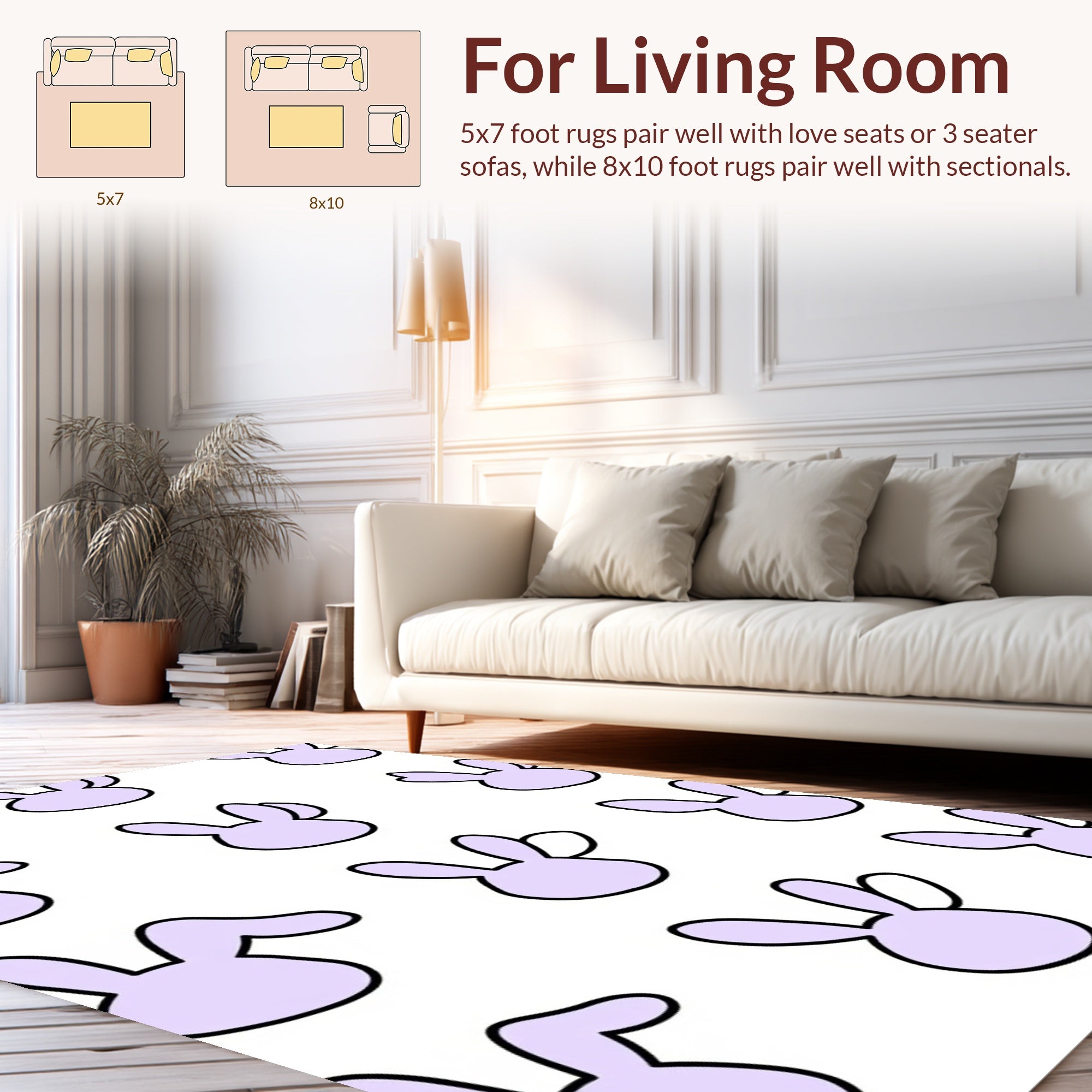 Cute Purple Bunny Pattern Rug