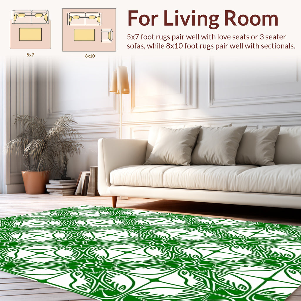 Green Leaf Medallion Pattern Rug