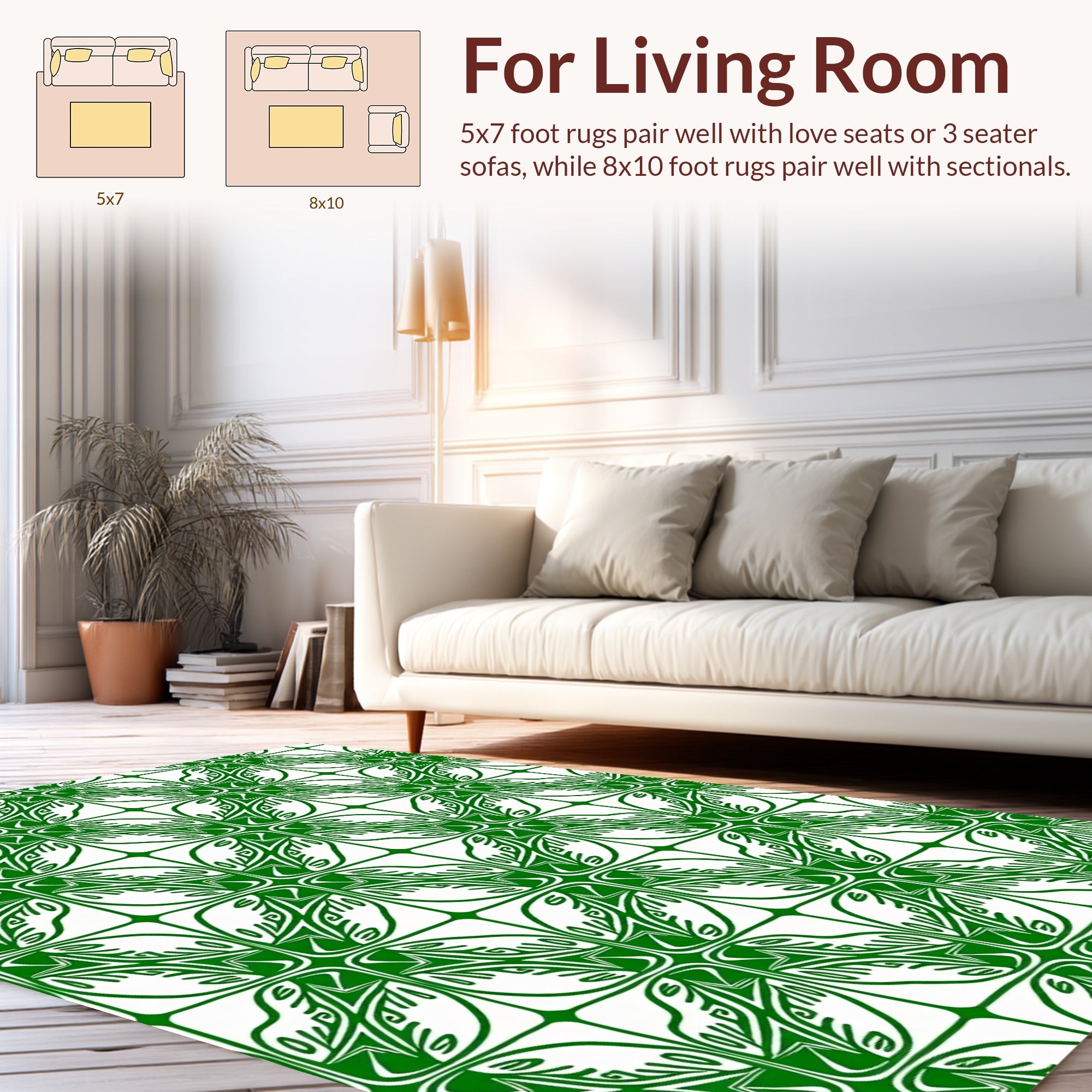 Green Leaf Medallion Pattern Rug