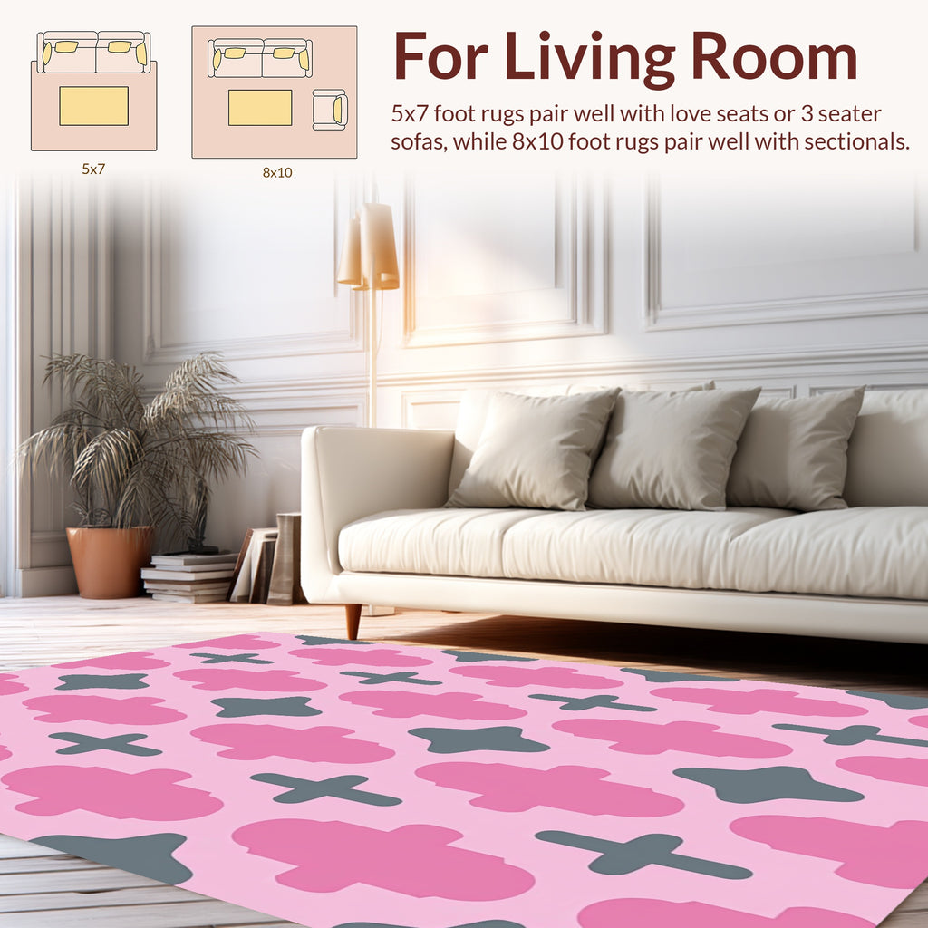 Pink Gray Geometric Pattern Rug