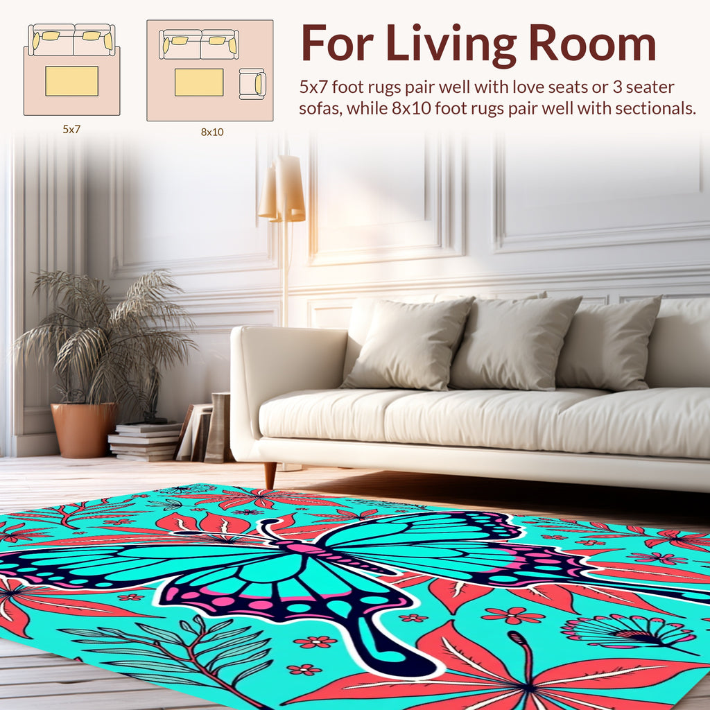 Tropical Butterfly Leaf Pattern Rug