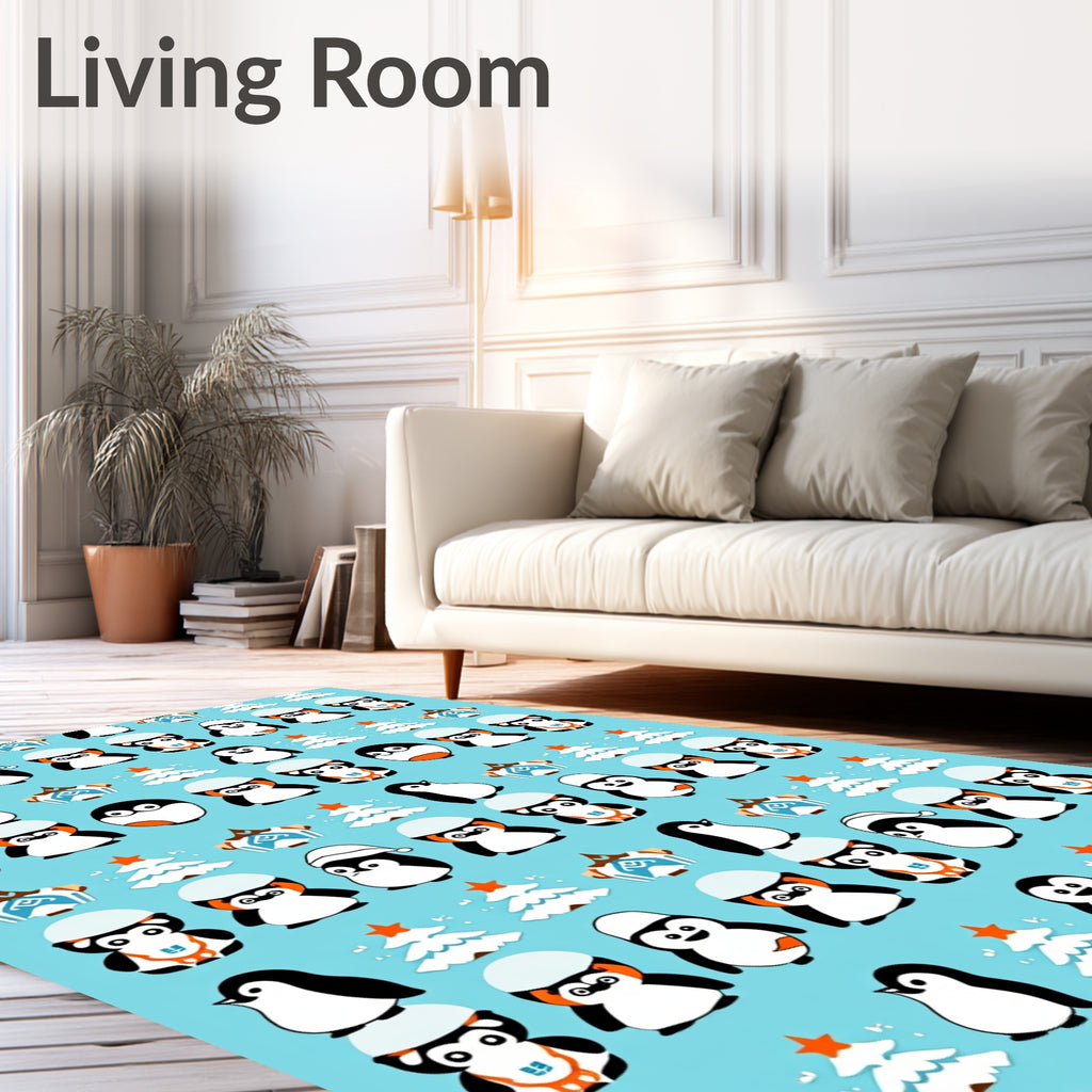 Cute Winter Penguin Christmas Trees Rug