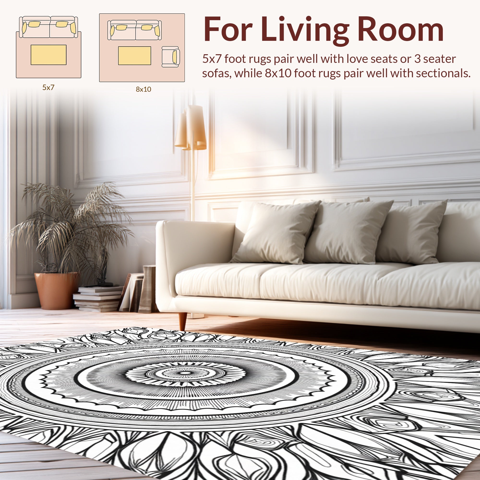 Intricate Radial Floral Mandala Design Rug
