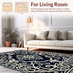 Classic Floral Scrollwork Ivory Navy Rug