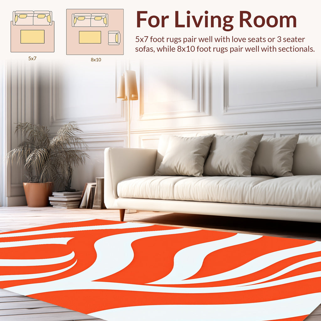 Bold Orange White Wavy Stripes Rug