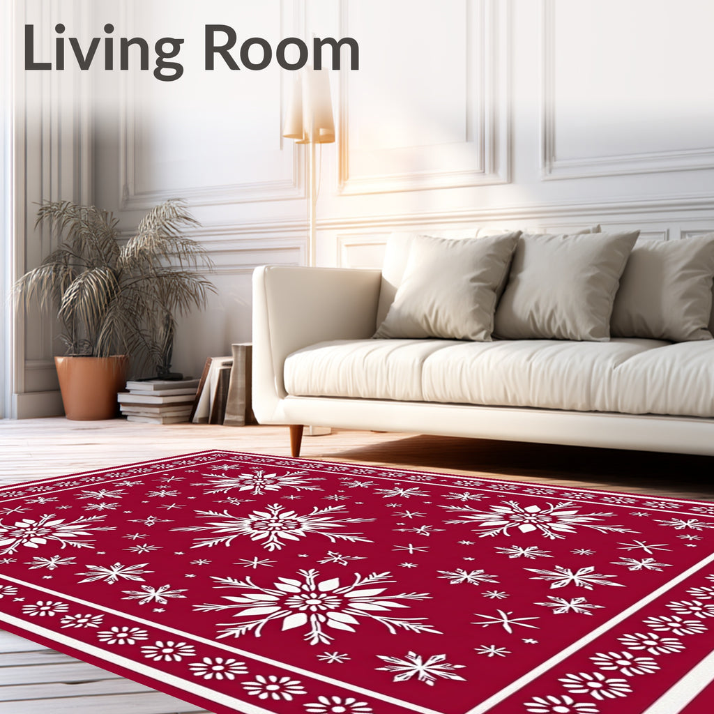 Crimson Snowflake Medley Border Rug