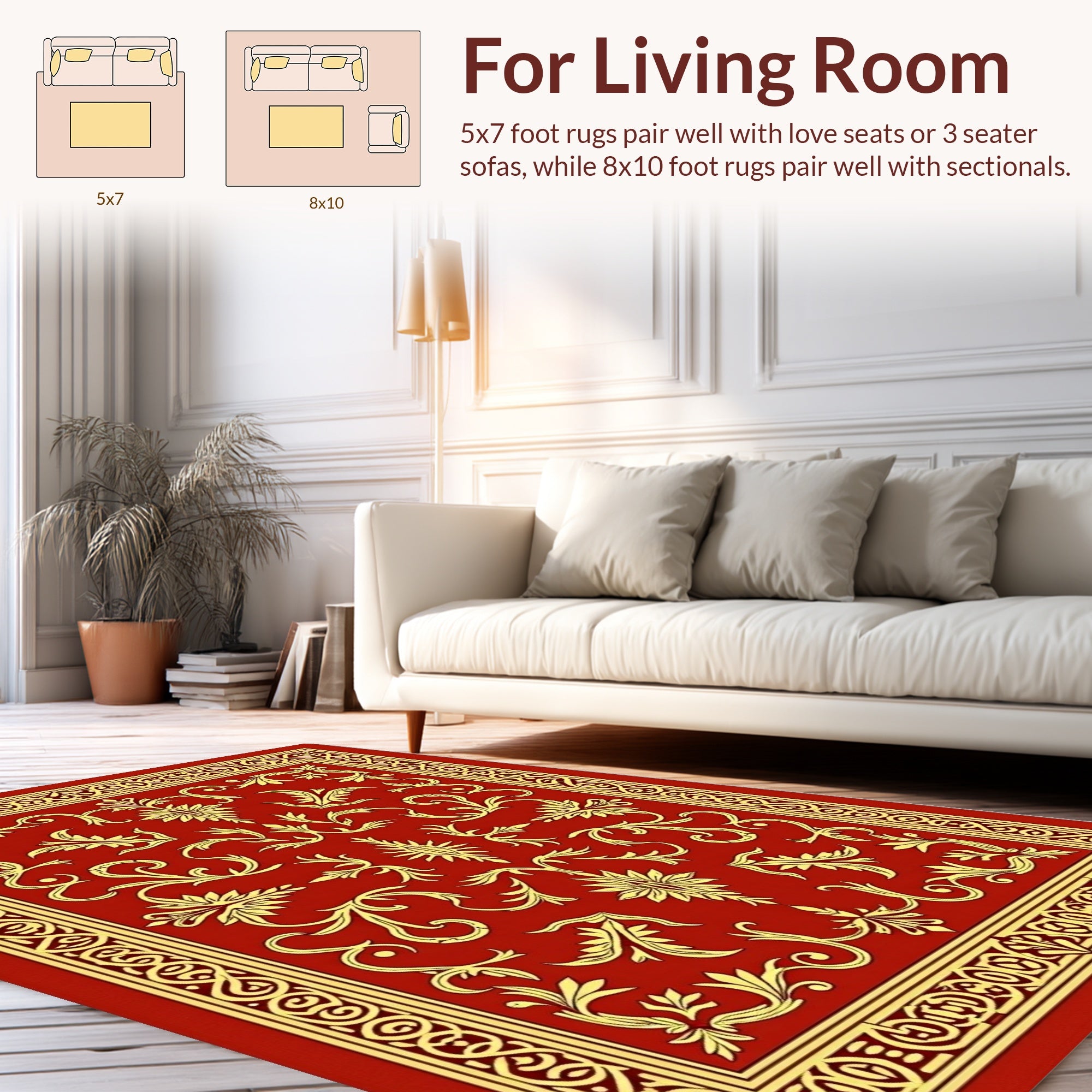 Elaborate Floral Red Gold Pattern Rug