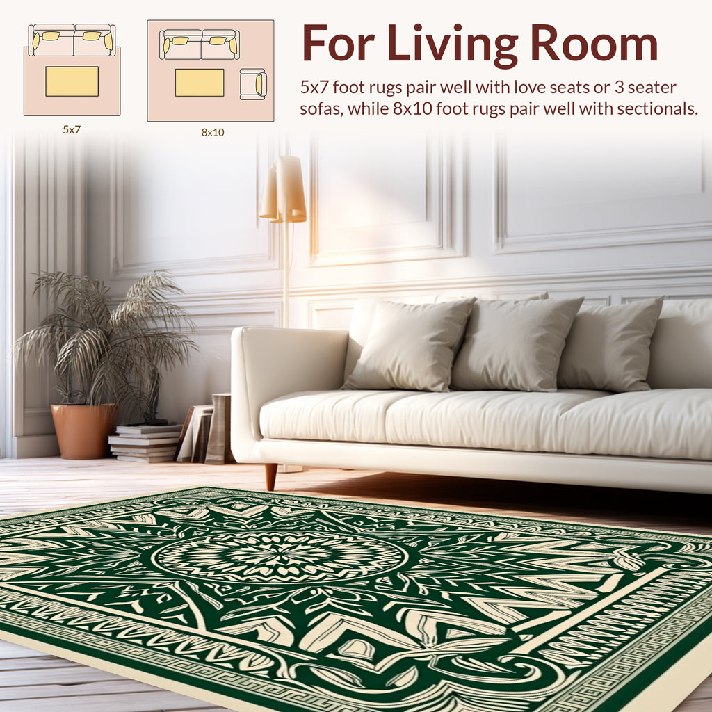 Deep Green Intricate Mandala And Floral Rug