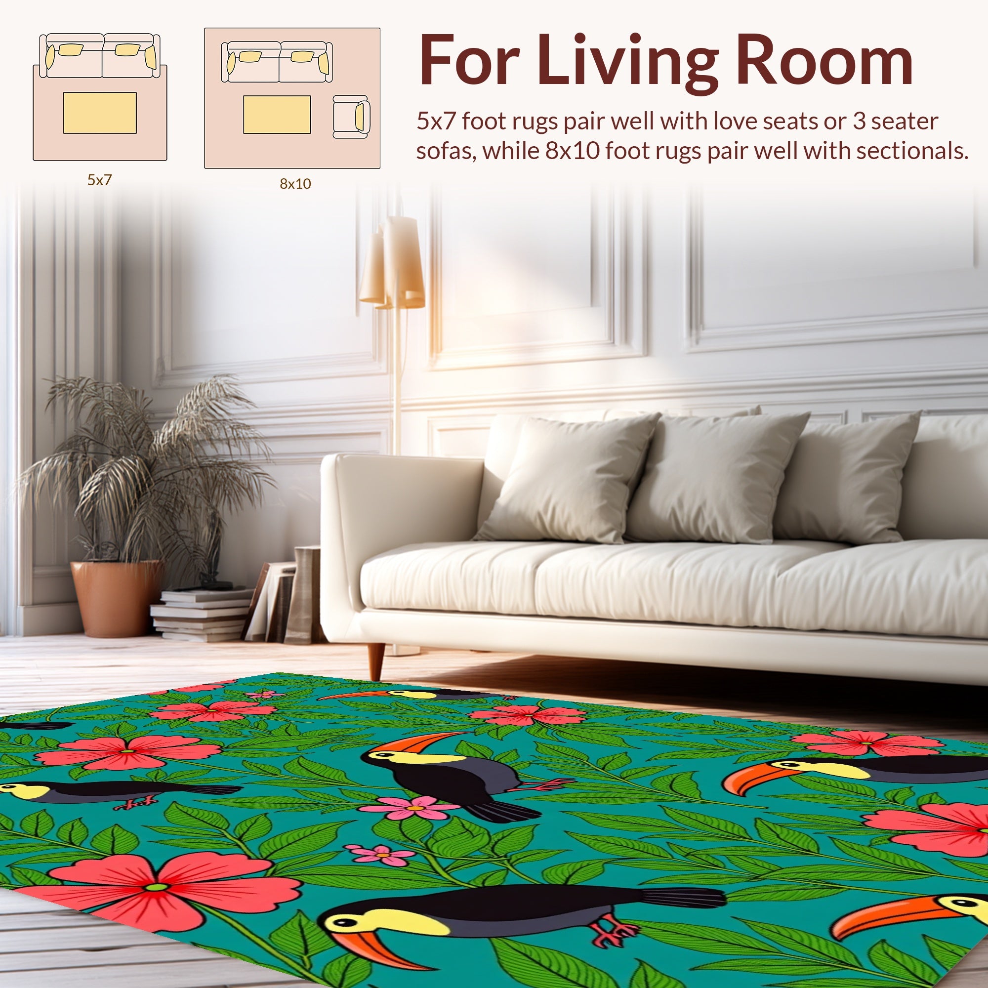 Tropical Toucan Flower Pattern Rug