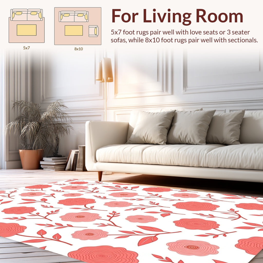 Coral Pink Blooming Flowers Pattern Rug
