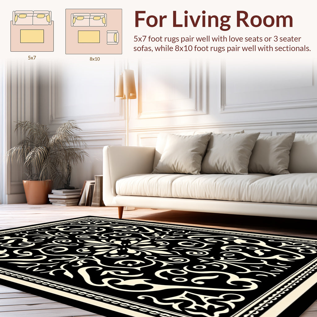 Classic Scrollwork Black Cream Rug