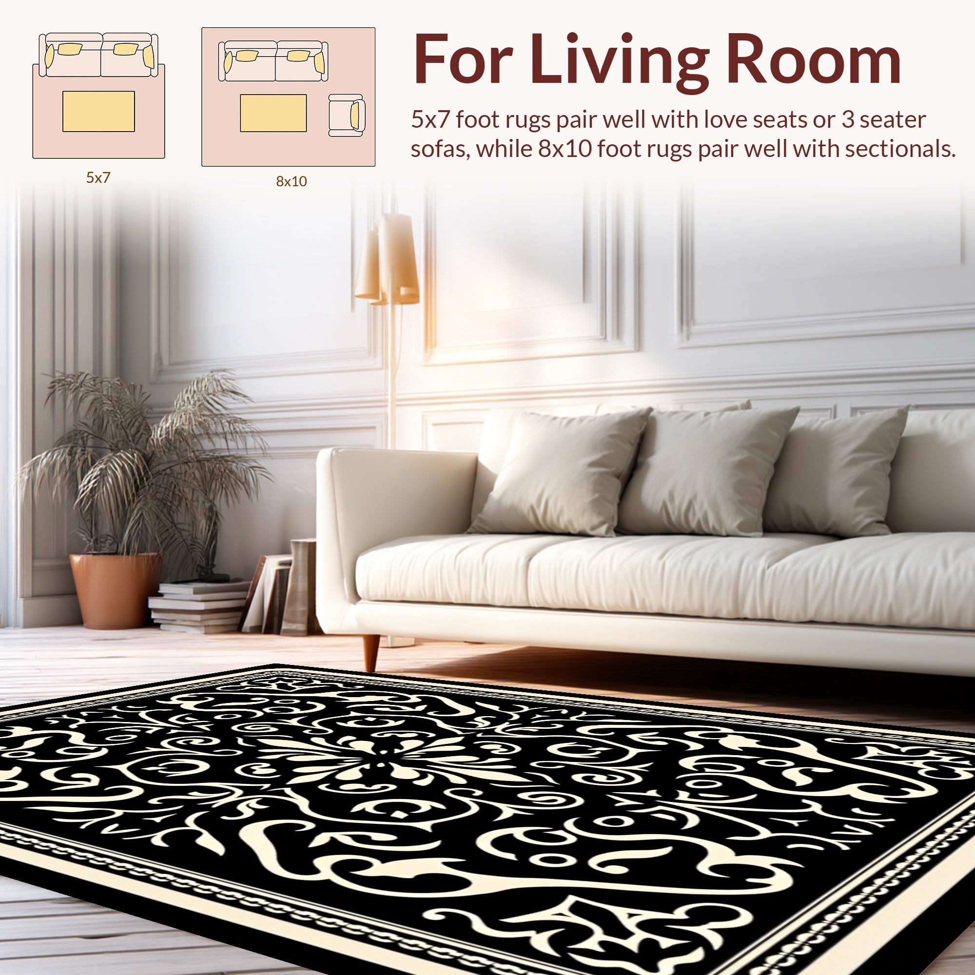 Classic Scrollwork Black Cream Rug