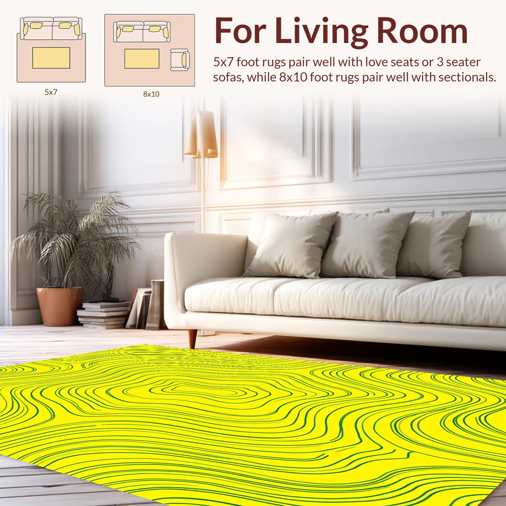 Abstract Yellow Green Swirl Pattern Rug