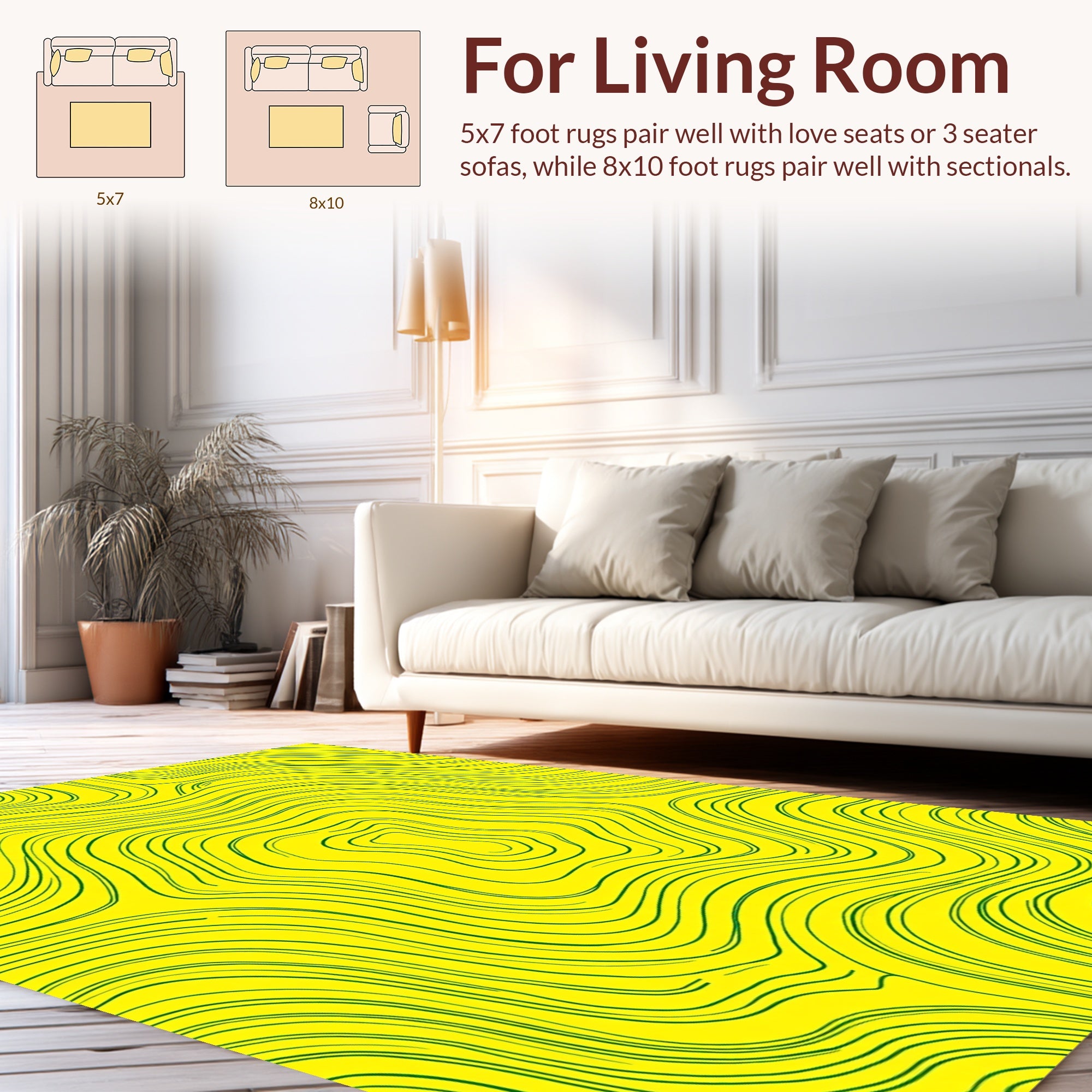 Abstract Yellow Green Swirl Pattern Rug