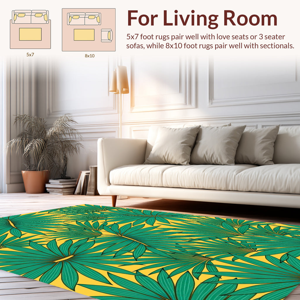 Tropical Green Leaf Print Rug