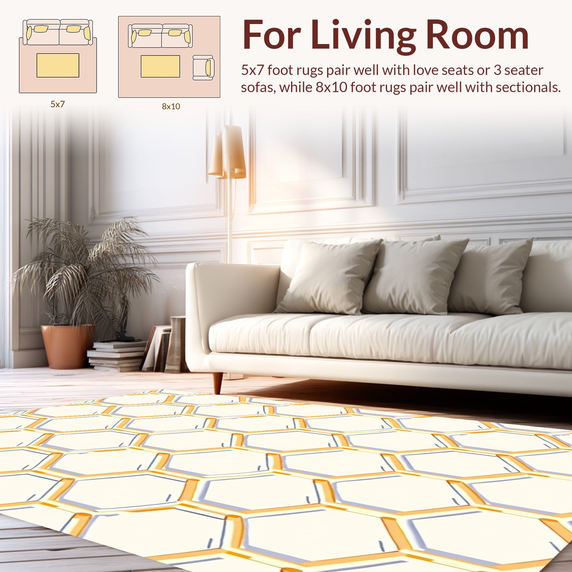 Golden Honeycomb Geometric Pattern Rug