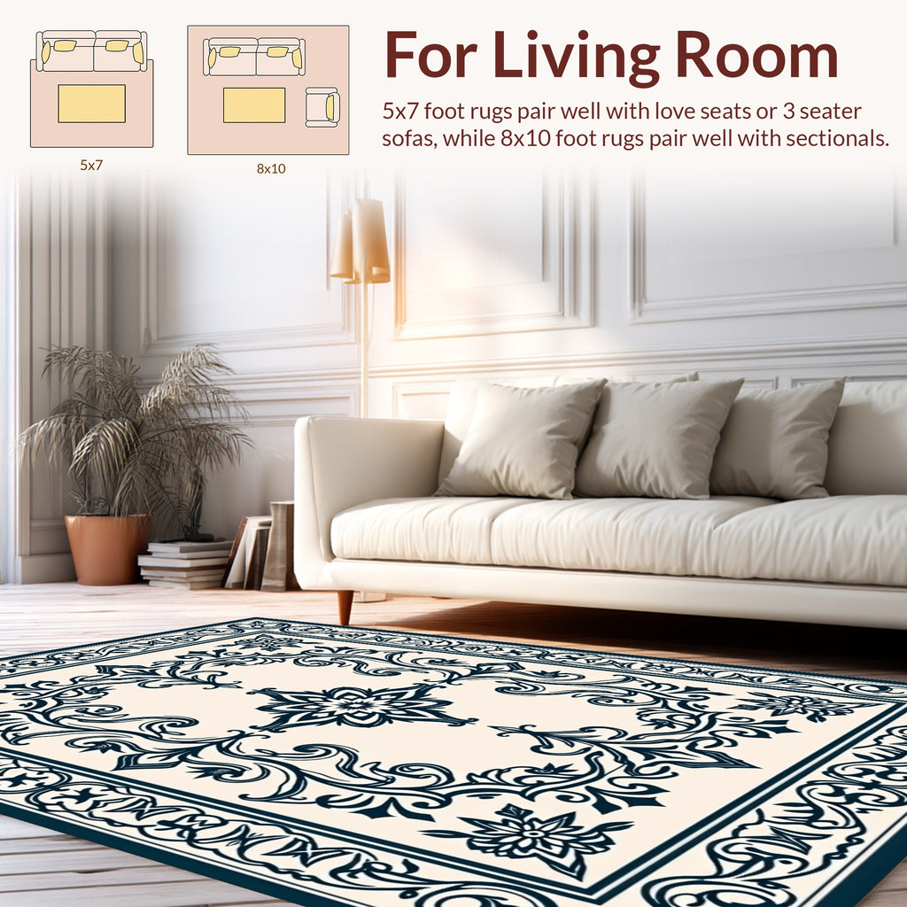 Intricate Floral Swirls Border Design Rug