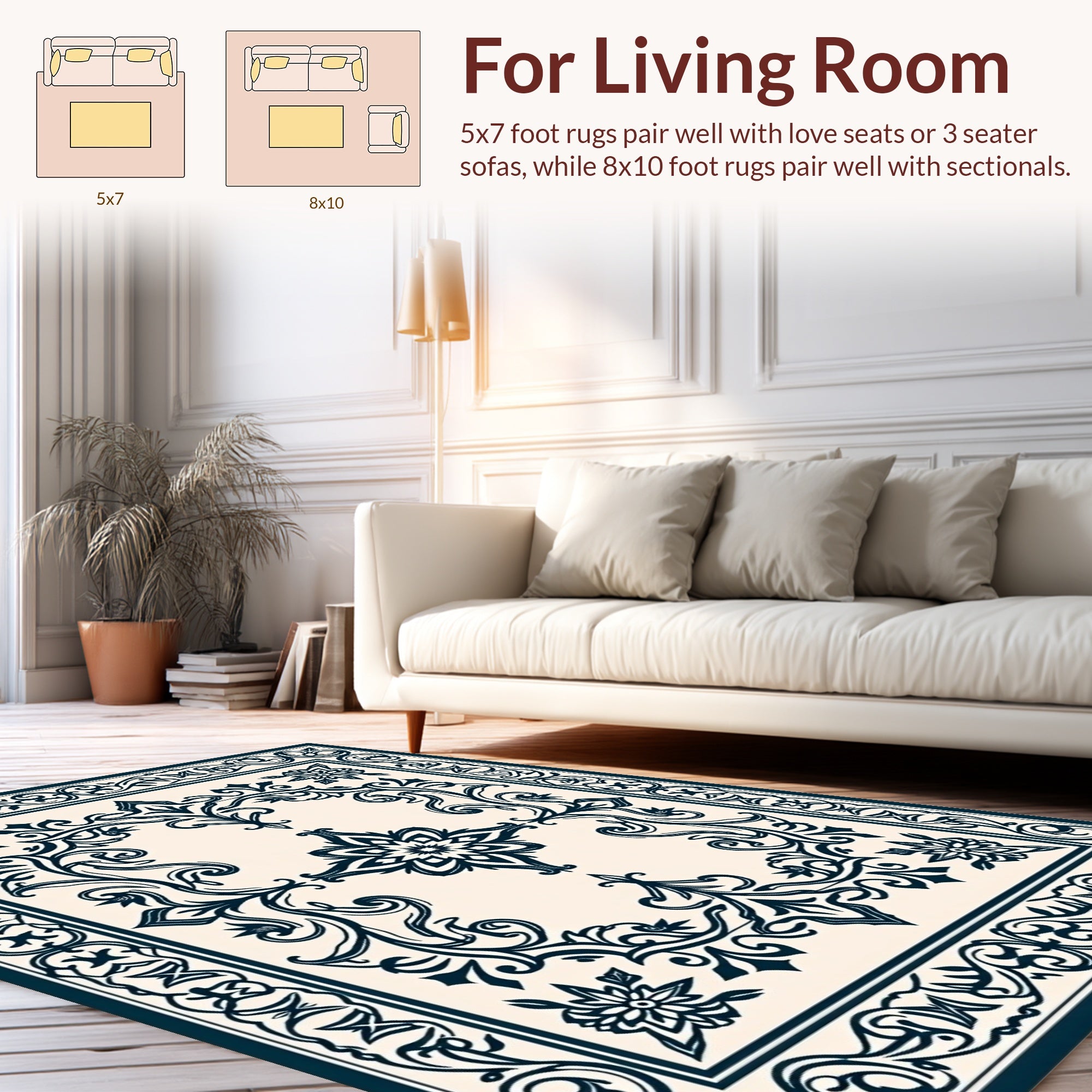 Intricate Floral Swirls Border Design Rug