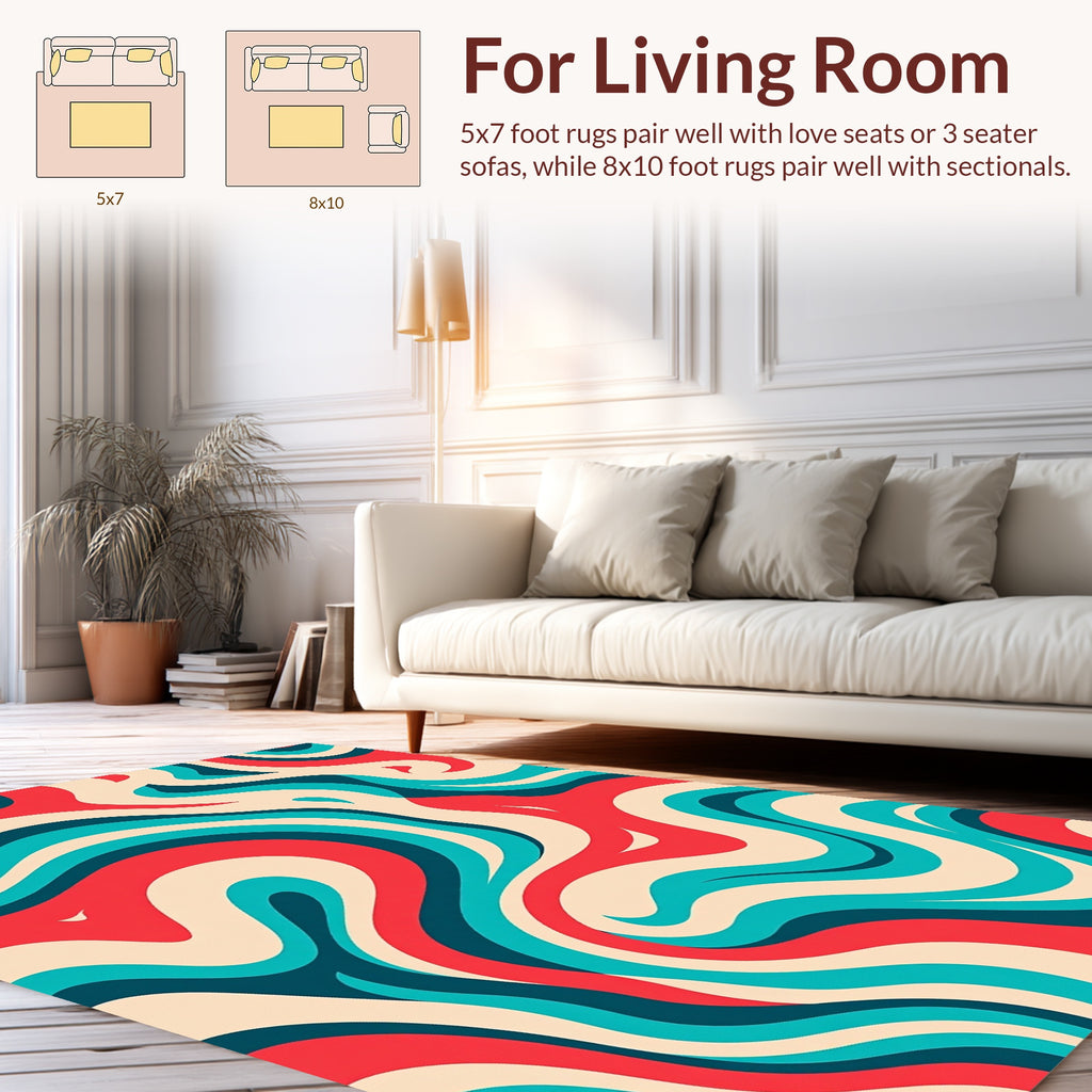 Retro Swirls Red Teal Cream Rug