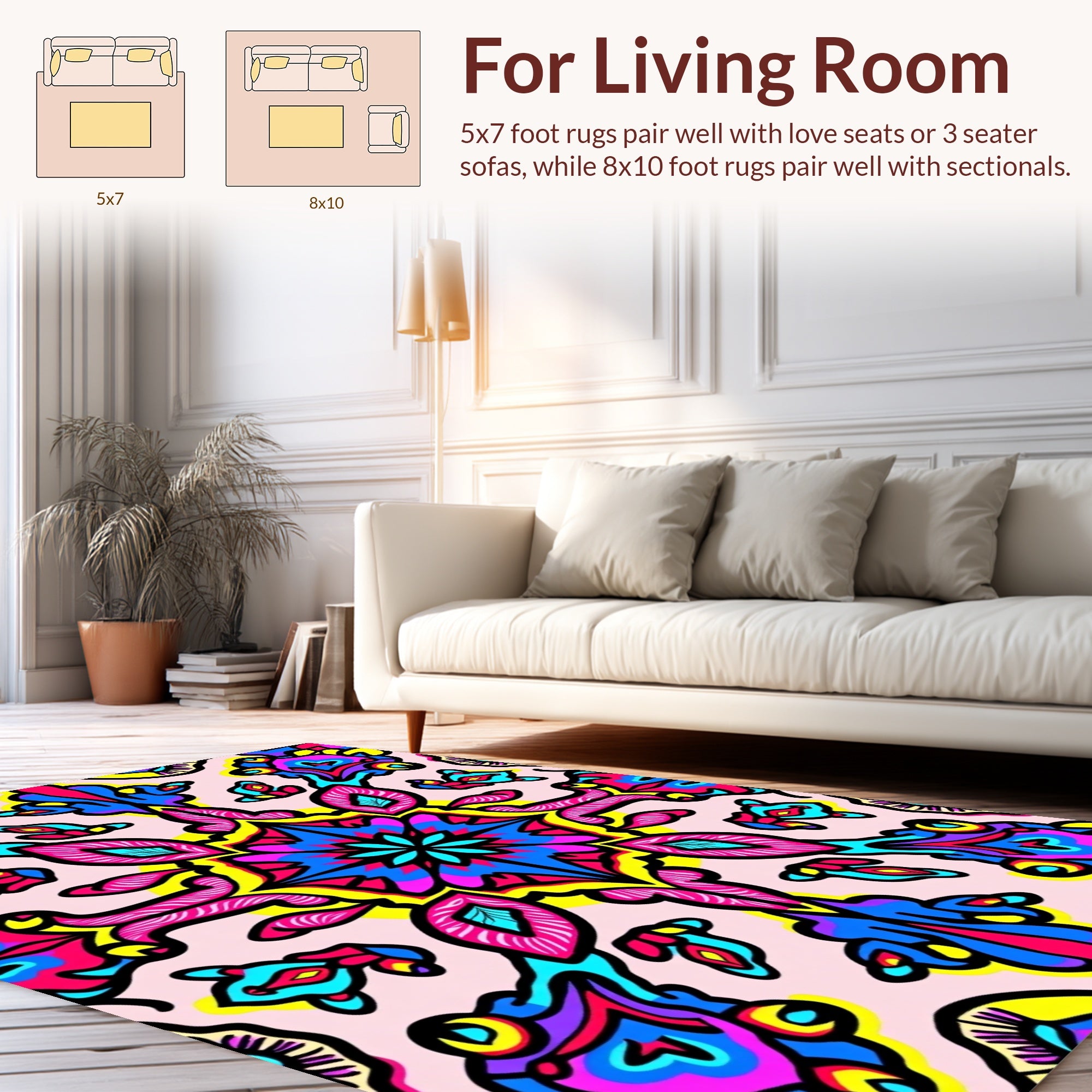 Vibrant Teal Blue Magenta Yellow Pattern Design Rug