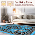 Elaborate Blue Black Floral Medallion Pattern Rug