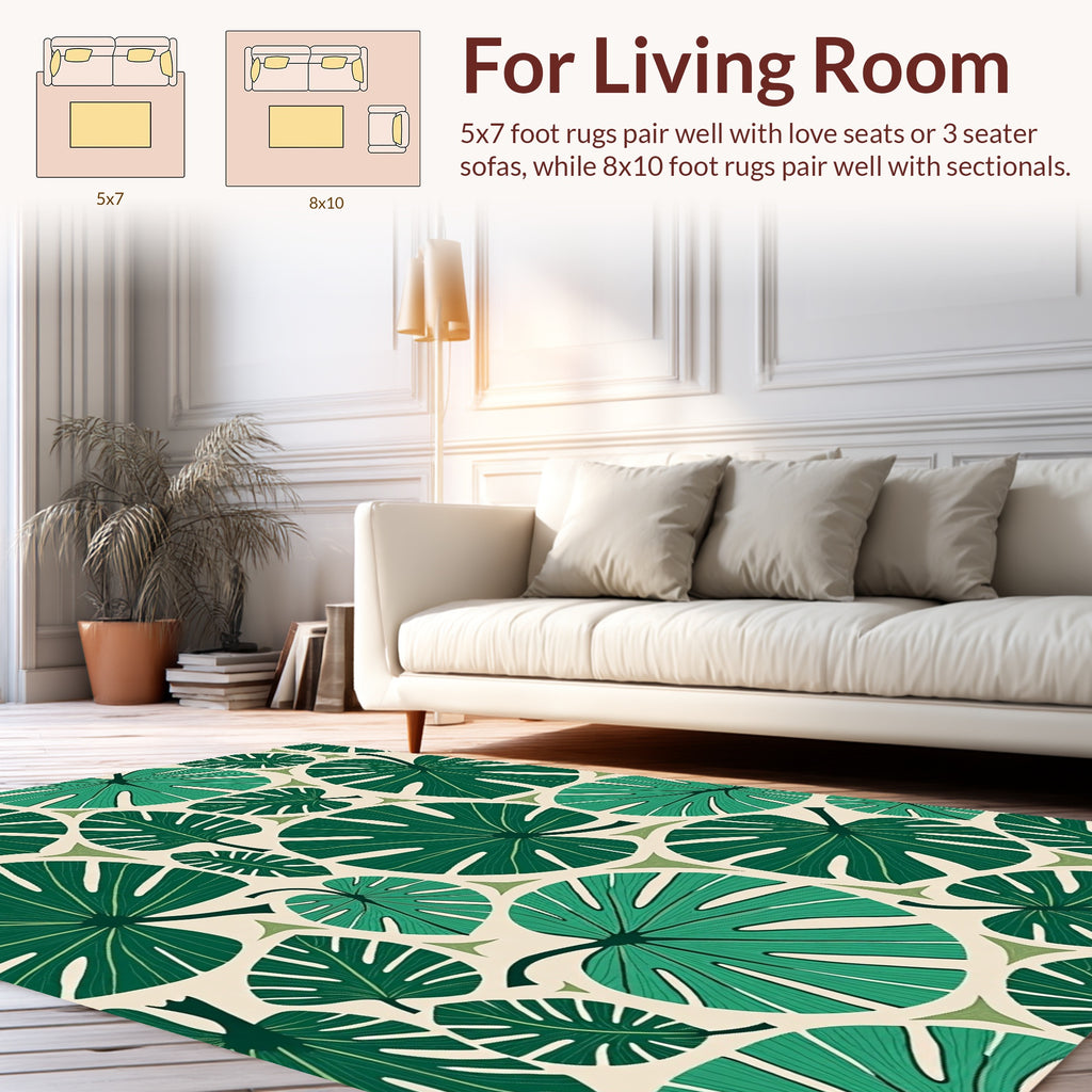 Tropical Green Leaf Pattern Design Rug