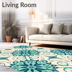 Teal Floral Art Deco Rug