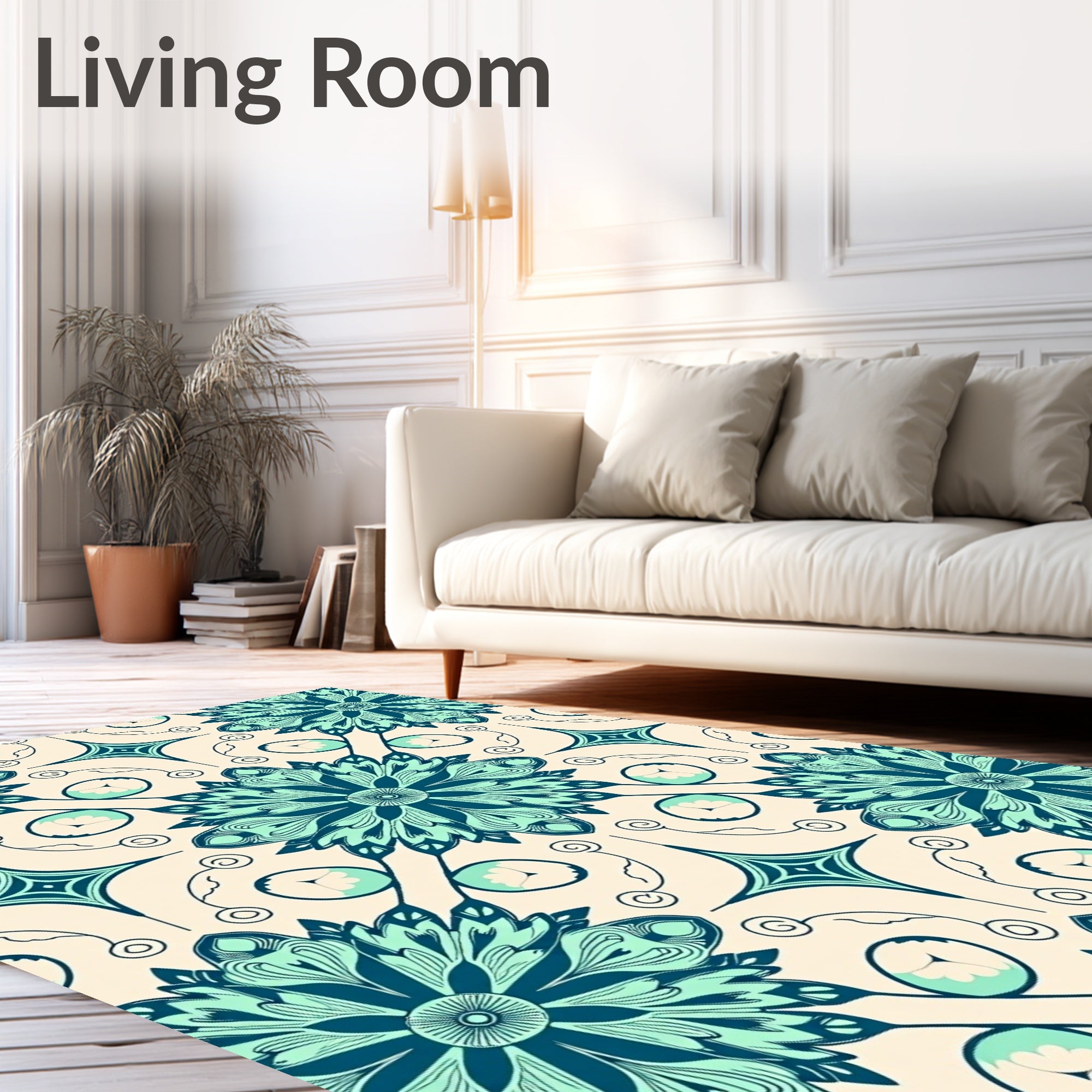 Teal Floral Art Deco Rug