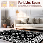 Classic Opulent Black White Filigree Design Rug