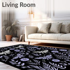 Whimsical Moth Floral Garden Illustration Rug