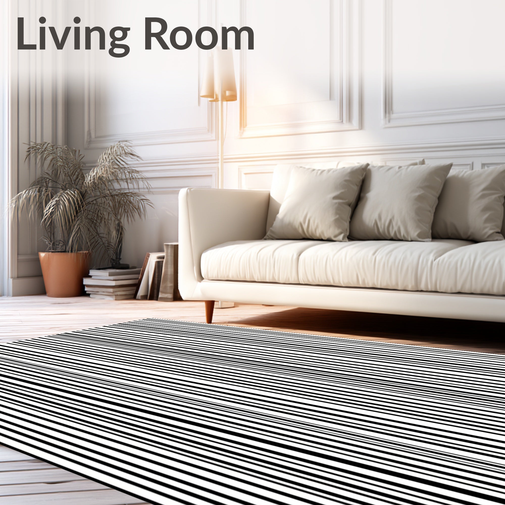 Bold Black White Stripe Pattern Rug