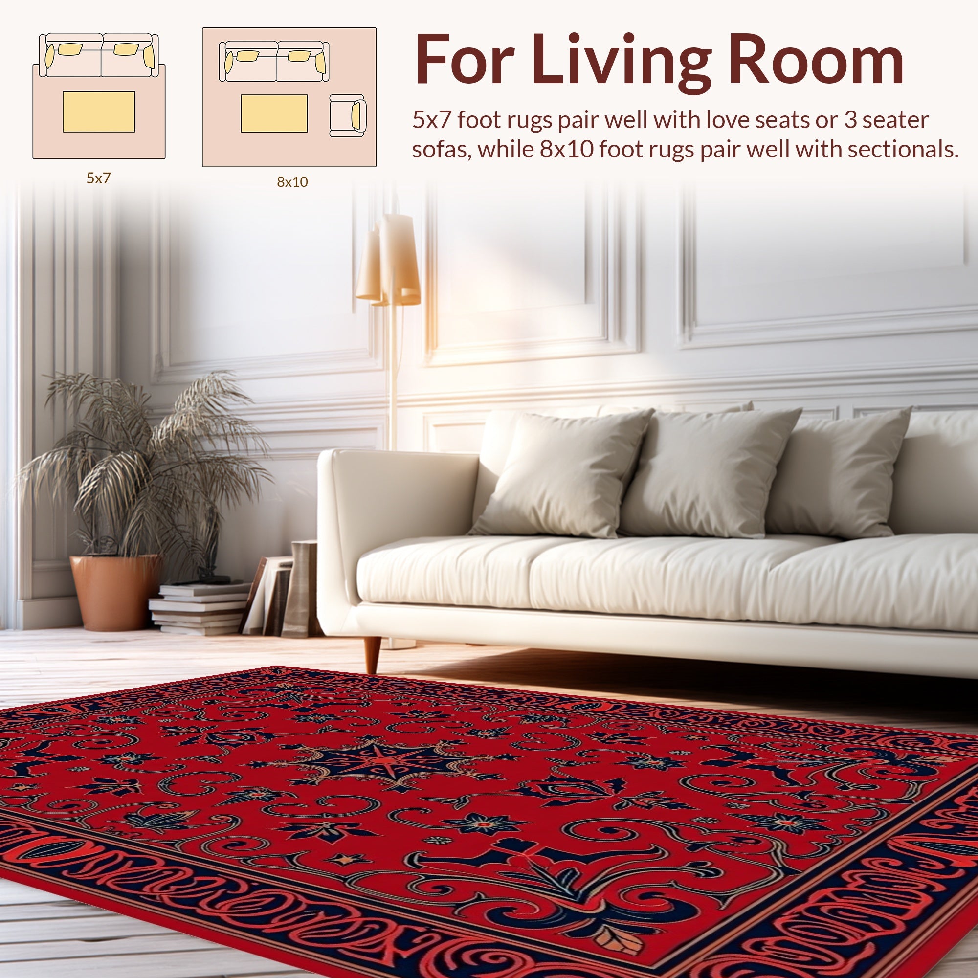 Rich Red Floral Scrollwork Design Rug