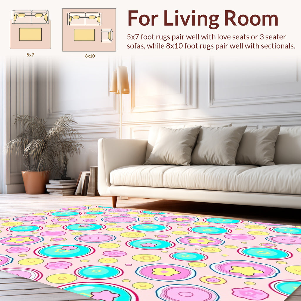Playful Circles And Stars Pattern Rug