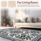 Ornate Floral Black Blue Ivory Rug