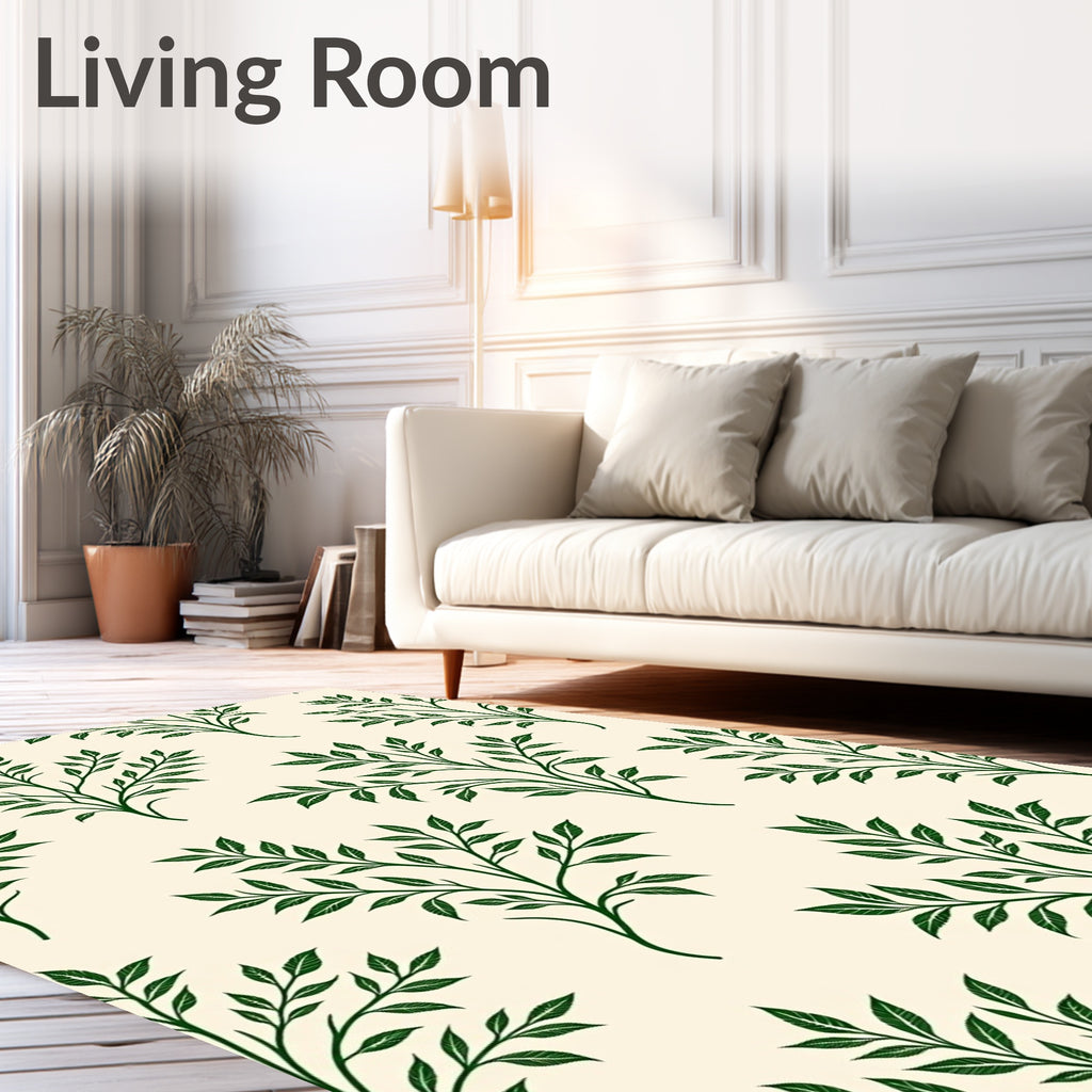 Dark Green Leafy Branch Repeat Rug