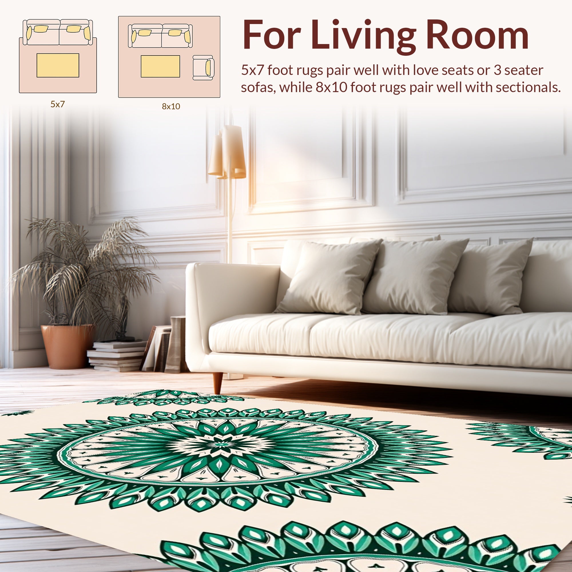 Emerald Green Starburst Mandala Pattern Rug