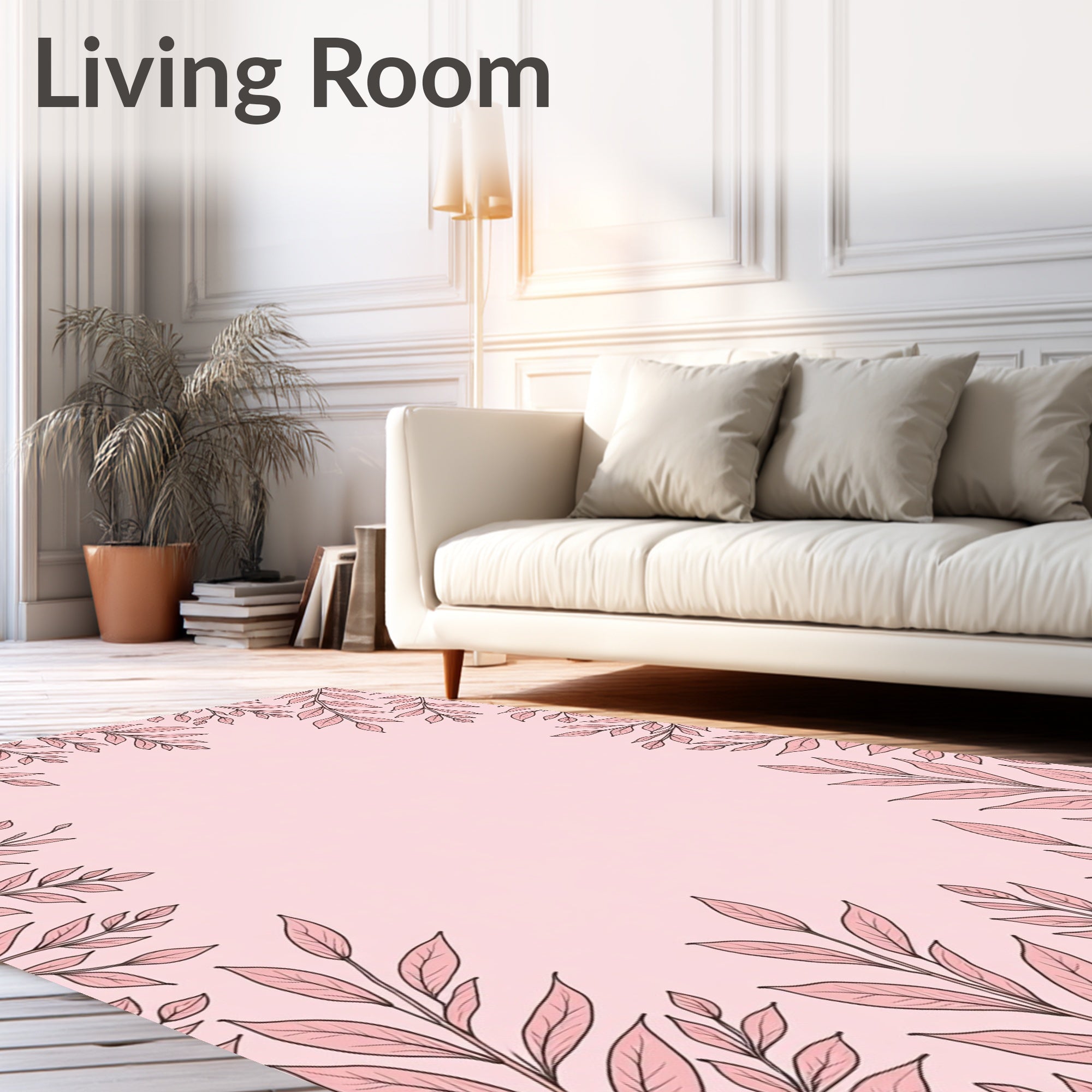Pale Pink Botanical Leaf Arrangement Rug