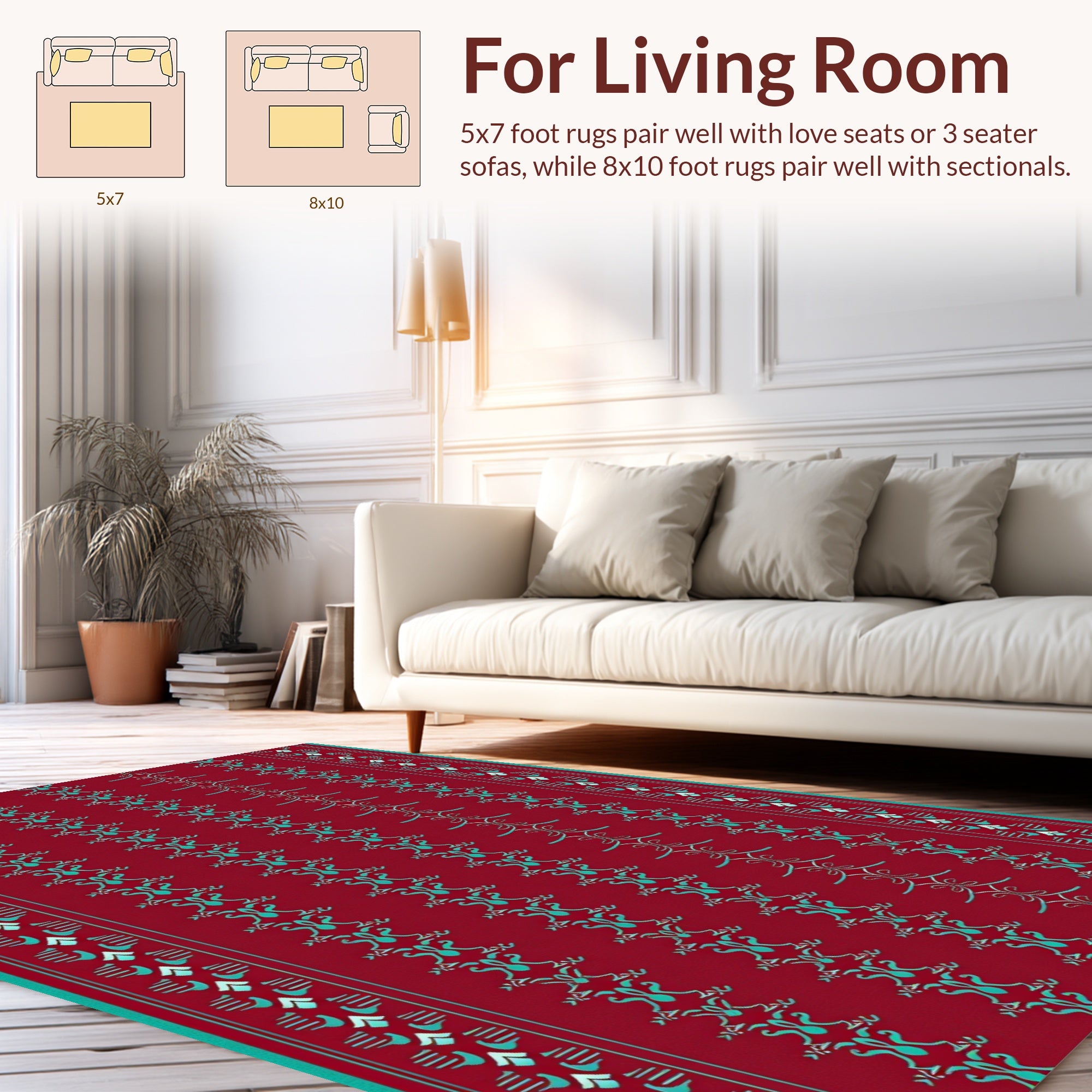 Red Turquoise Vertical Stripe Design Rug