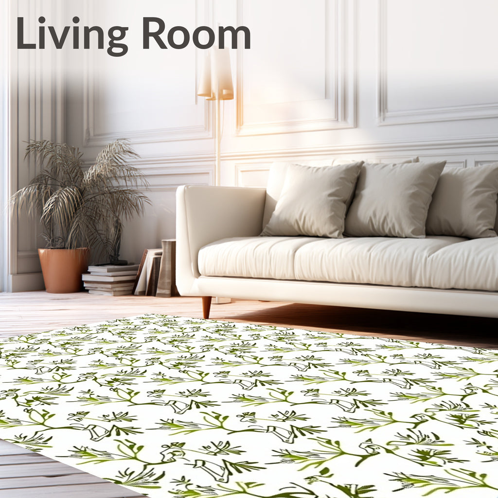 Green Whimsical Bamboo Branch Rug