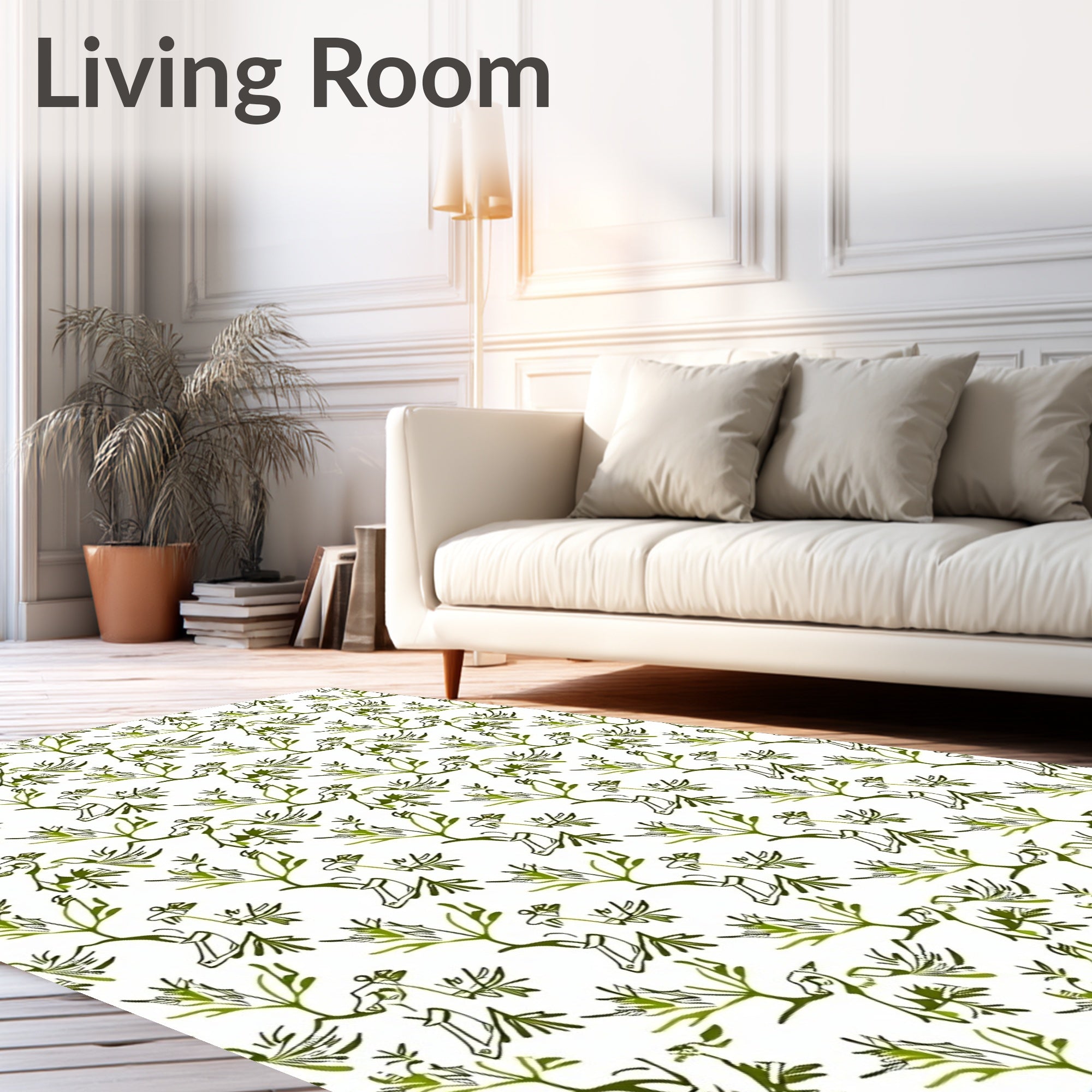 Green Whimsical Bamboo Branch Rug
