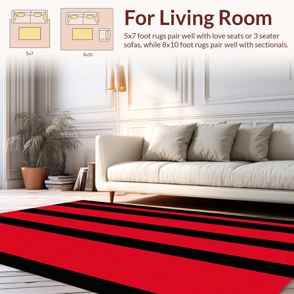 Bold Red Black Stripe Pattern Rug