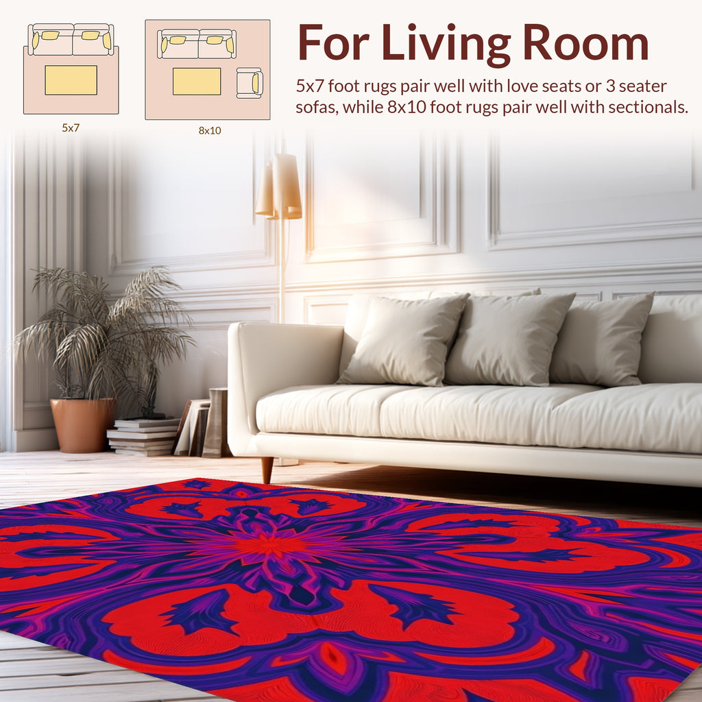 Vibrant Red Purple Floral Kaleidoscope Rug