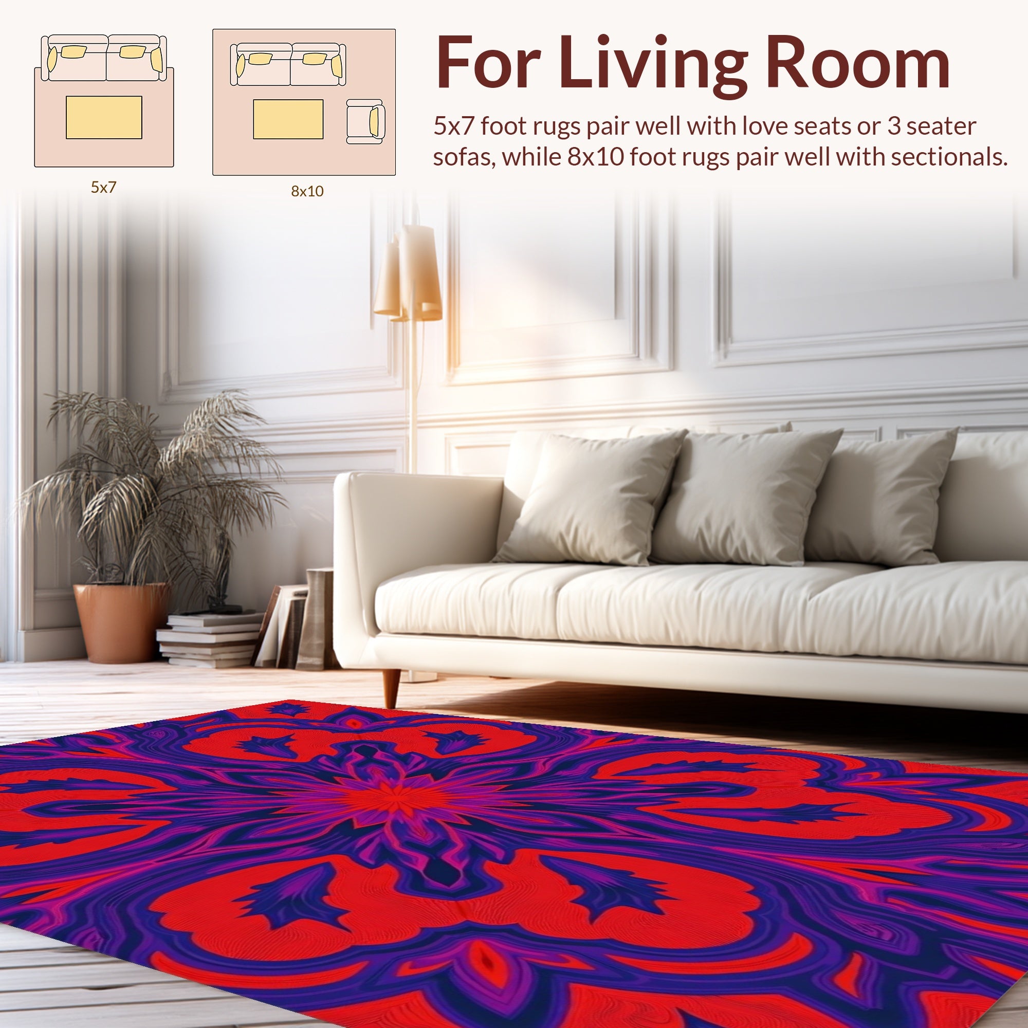 Vibrant Red Purple Floral Kaleidoscope Rug