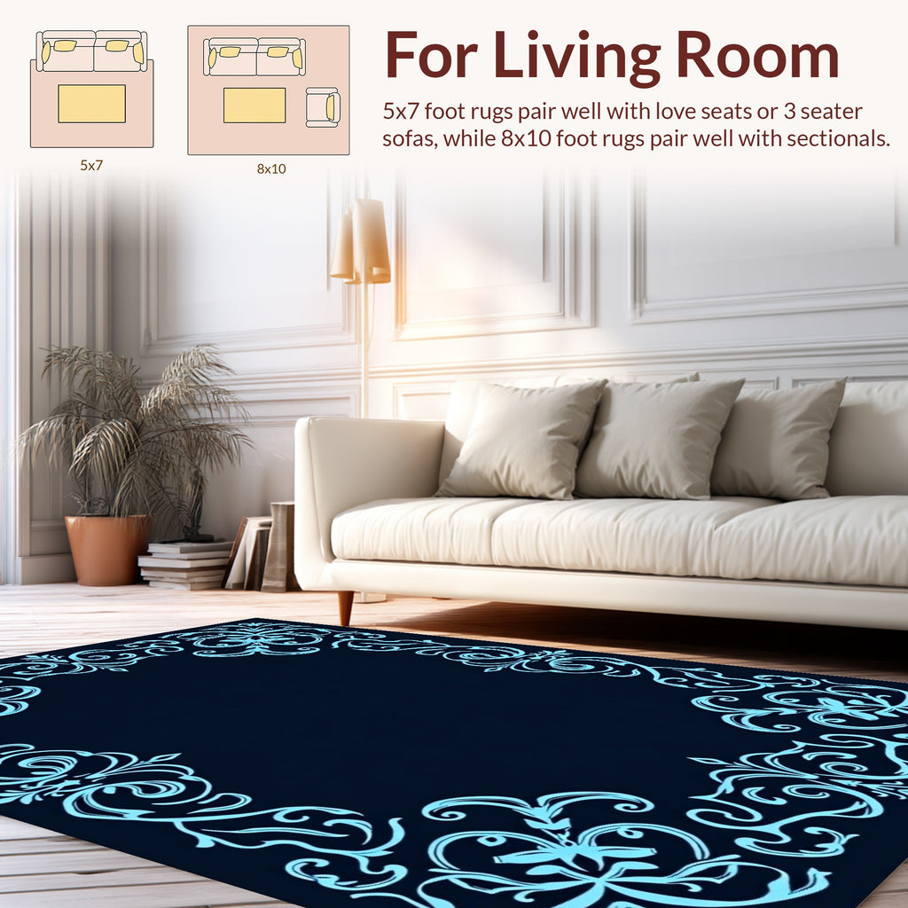 Elegant Swirls Floral Border Design Rug