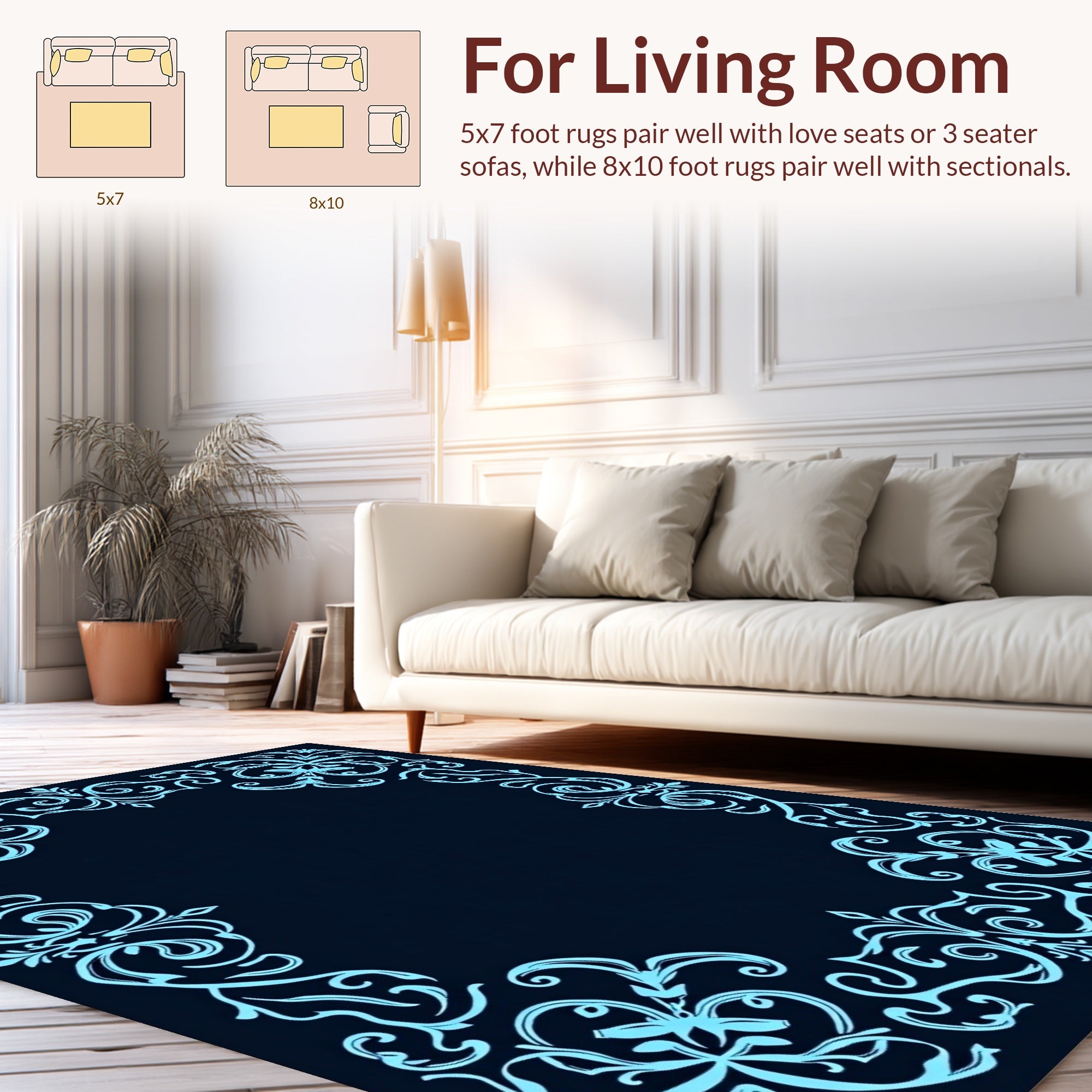 Elegant Swirls Floral Border Design Rug