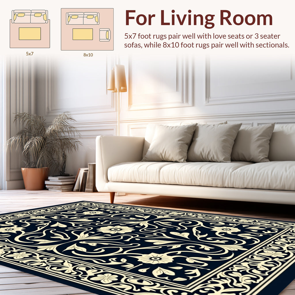 Vintage Floral Scroll Pattern Rug