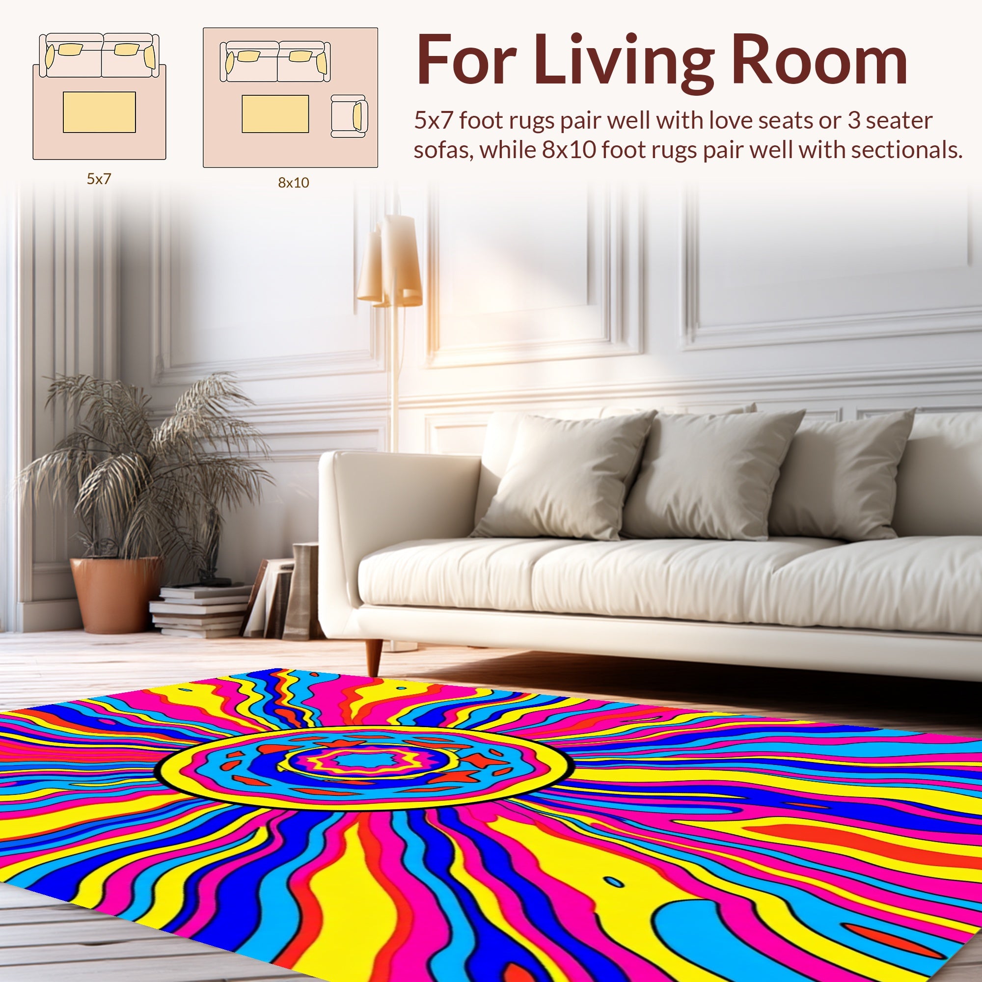 Psychedelic Sunburst Wave Pattern Rug